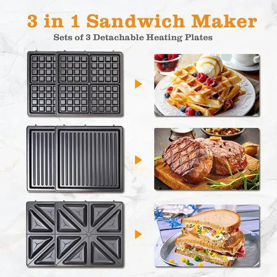 Aigostar Sandwich Maker with Removable Plates for 2 Sandwiches 1200W Black