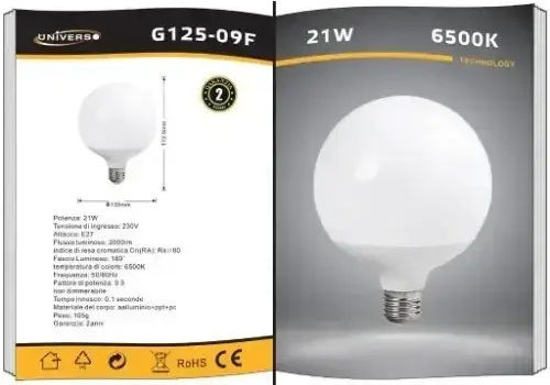 Universo Illuminazione LED Bulb 21W 125mm for Socket E27 Cool White 2000lm