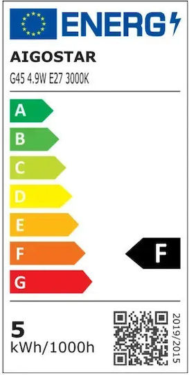 Aigostar Socket LED Bulb 4.9W for Socket E27 and Shape G45 Warm White 420lm