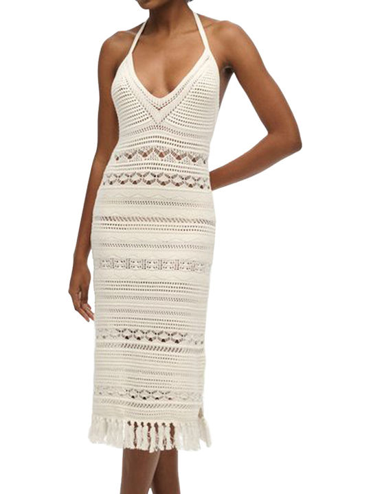 Tassel Summer Midi Knitted White Dress