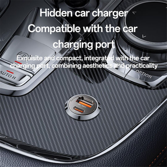 Yesido Car Charger 30W Fast Charging with Ports 1xUSB-A 1xType-C with Type-C Cable Black Colour