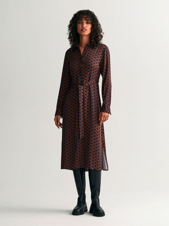 Midi Shirt Dress Long Sleeve Blue