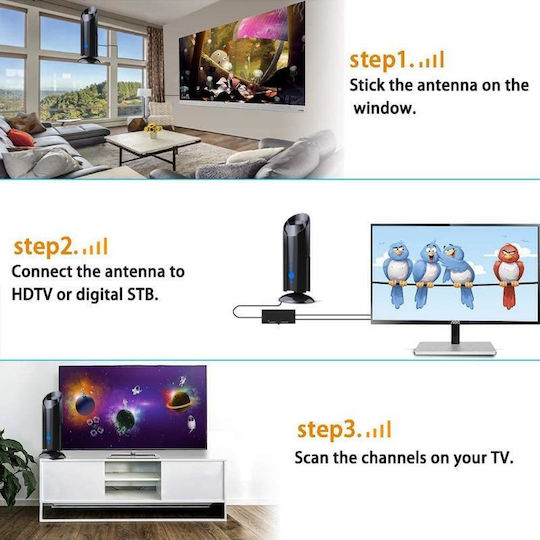 4k Hdr AH-2408 Εσωτερική Κεραία Τηλεόρασης (Απαιτεί Τροφοδοσία) Μαύρη