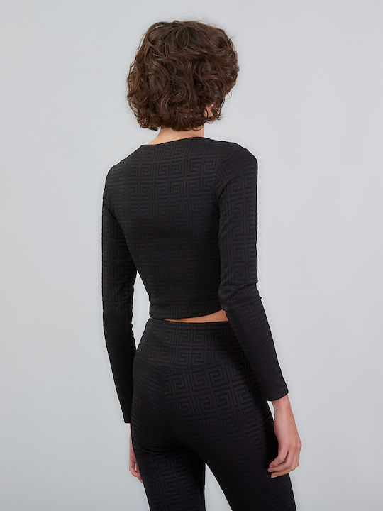 Bluza Damă Mânecă Lungă Crop Pulover Negru