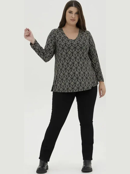 Women's Blouse Long Sleeve with V Neckline Black