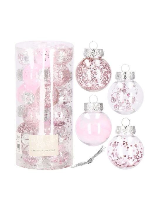 Unique Christmas Tree Ball Ornament Set 24 Pieces 5cm Transparent Pale Pink