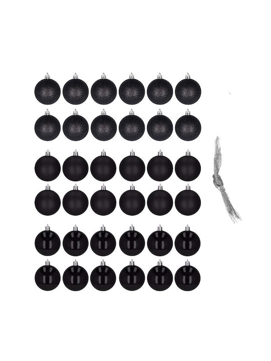 Set Globuri De Crăciun 36 Bucăți 3 Modele 3cm Negre