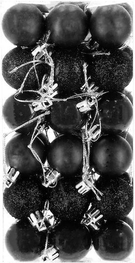 Christmas Bauble Set 36 Pieces 3 Designs 3cm Black