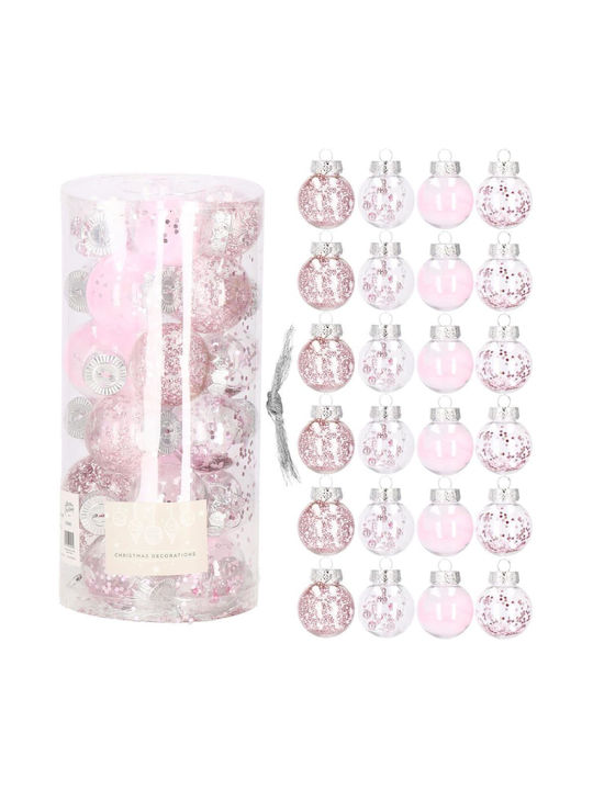 Unique Christmas Bauble Set 24 Pieces 5cm Transparent Pale Pink
