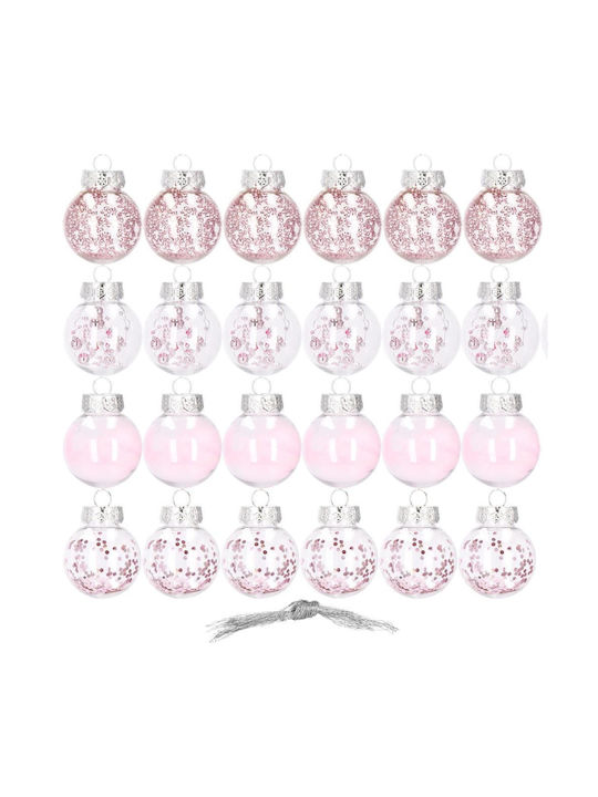 Unique Christmas Bauble Set 24 Pieces 5cm Transparent Pale Pink