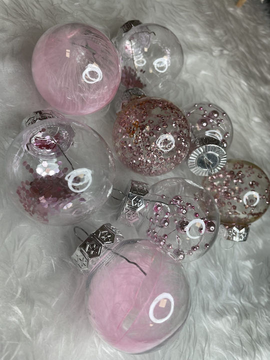 Unique Christmas Bauble Set 24 Pieces 5cm Transparent Pale Pink