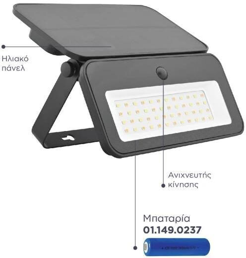 Wellmax Στεγανός Ηλιακός Προβολέας LED 8W Θερμό Λευκό 3000K με Αισθητήρα Κίνησης IP65