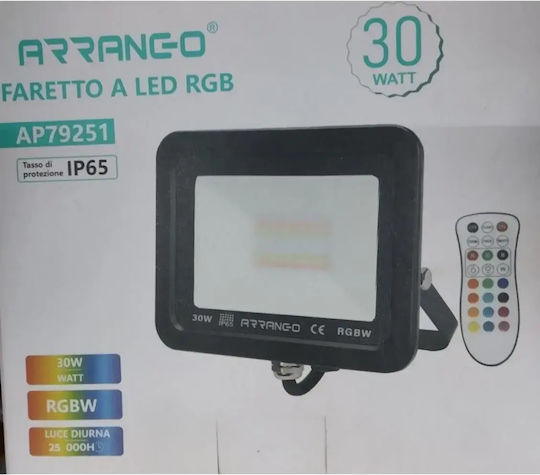 Arrango Στεγανός Προβολέας LED 30W Ψυχρό Λευκό 6500K με Τηλεχειριστήριο IP65