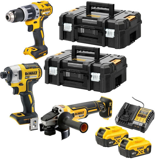 DEWALT DCK384P2T Set Angle Wheel & Impact Driver & Excavator Brushless 18V with 2 Batteries 5Ah and Case