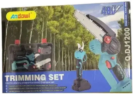 Andowl Qdj1200 Сет Верижен трион & Ножица за подрязване 48V с батерии и куфар