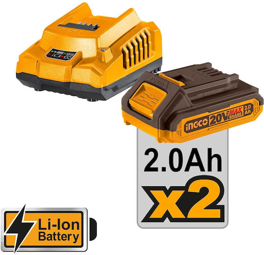 Ingco COSLI230702 Σετ Δραπανοκατσάβιδο & Μπουλονόκλειδο Brushless 20V με 2 Μπαταρίες 2Ah και Θήκη