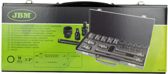 JBM Sockets Pneumatic Hexagons with Frame Host 1/2 Inch Set 19 Pieces