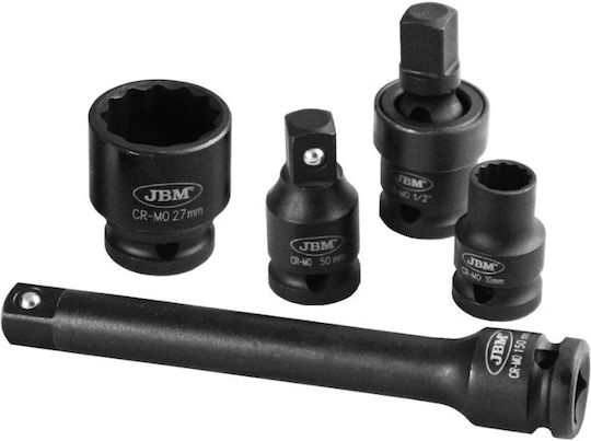JBM Sockets Pneumatic Hexagons with Frame Host 1/2 Inch Set 19 Pieces
