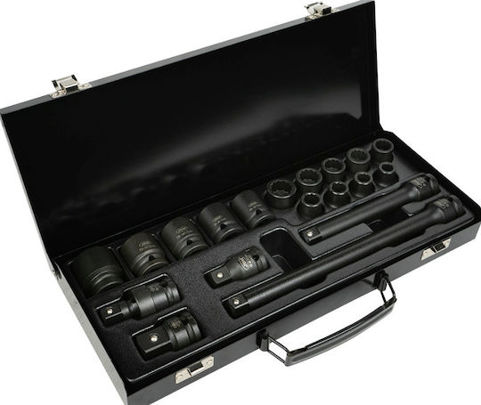 JBM Sockets Pneumatic Hexagons with Frame Host 1/2 Inch Set 19 Pieces