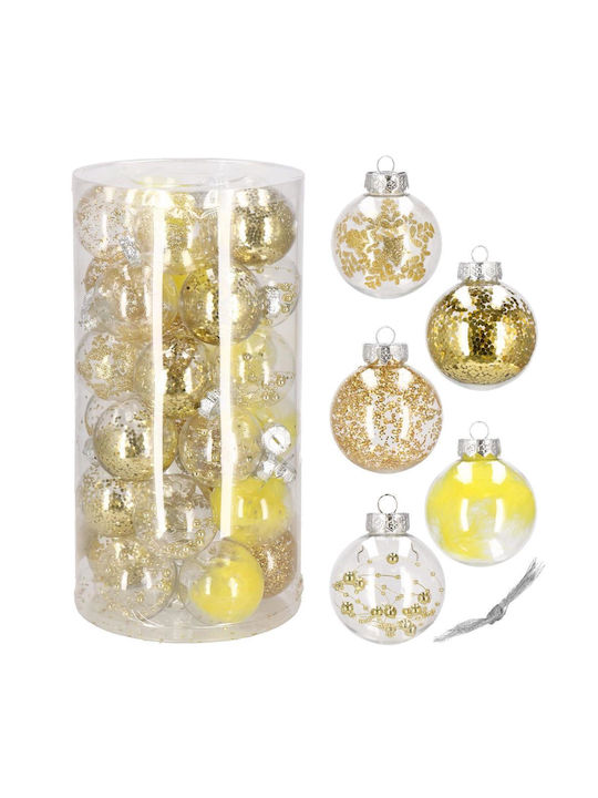 Unique Christmas Ornament Set 30 Pieces 7cm Transparent Gold
