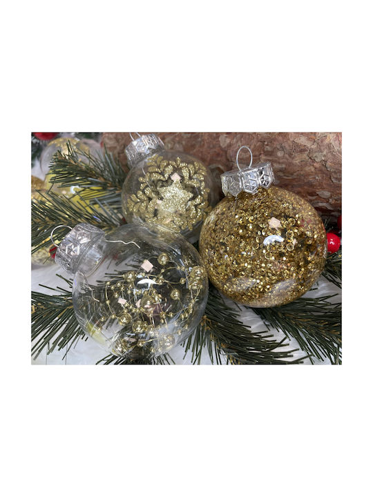 Unique Christmas Ornament Set 30 Pieces 7cm Transparent Gold