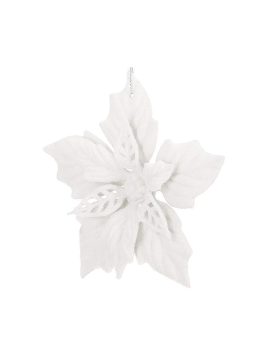 Set 10 Ornamente de Crăciun pentru Brad Floare 12 Cm Sclipici Plastic Albe