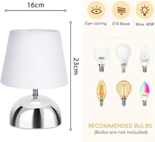 ForHome Μεταλλικό Πορτατίφ για Ντουί E14 με Ασημί Καπέλο και Βάση