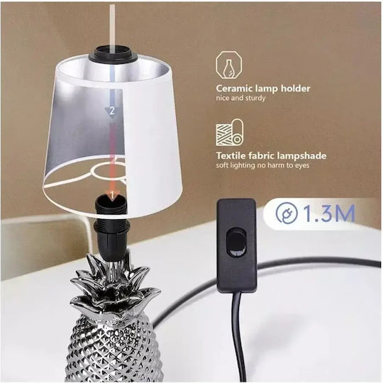 ForHome Ceramic Table Lamp for Socket E14 with Black Shade and Silver Base