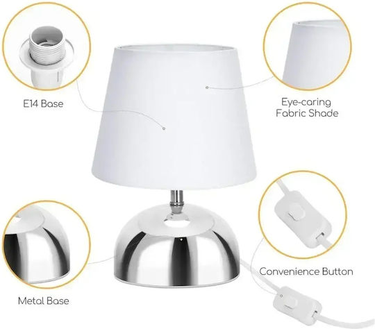 ForHome Μεταλλικό Πορτατίφ για Ντουί E14 με Ασημί Καπέλο και Βάση