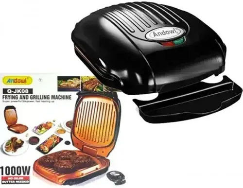 Andowl Tabletop Electric Grill Ribbed Plate 1000W