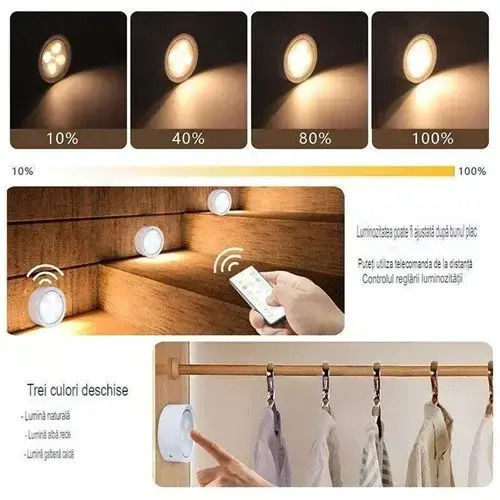 LED Light Spot for Cabinets with Battery Powered, Photocell and Remote Control 3pcs