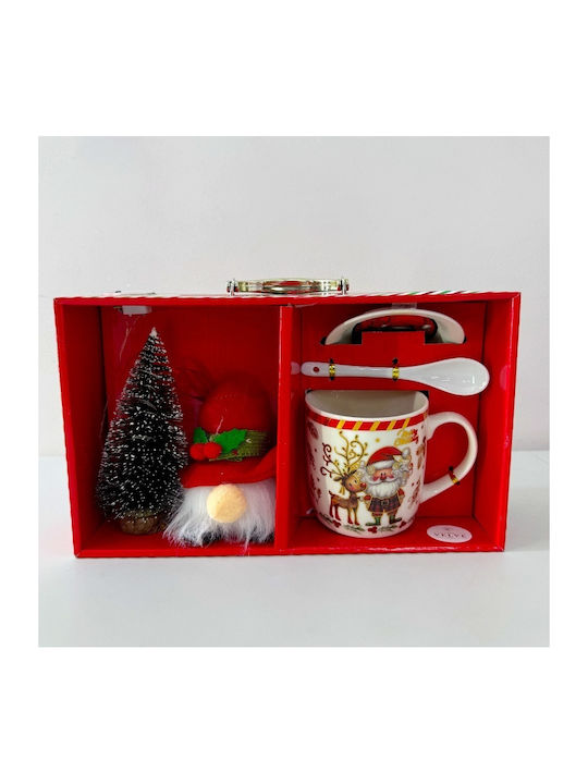 Velve Ornament de masă de Crăciun Cană Ceramic Roșu L89xW29xD17cm.