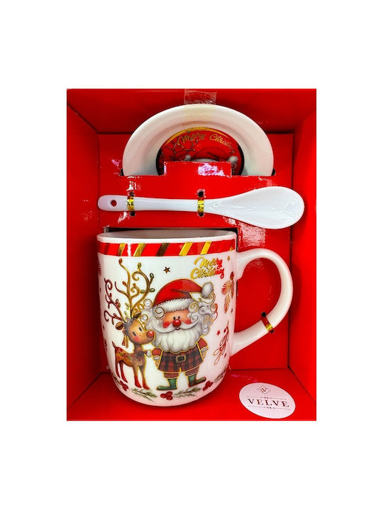 Velve Ornament de masă de Crăciun Cană Ceramic Roșu L89xW29xD17cm.