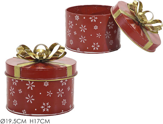 Weihnachtsaccessoires Metallische Runddose Rote Goldene Details 19.5x17cm Weihnachtsaccessoires Metallische Runddose Rote Goldene Details 19.5x17cm