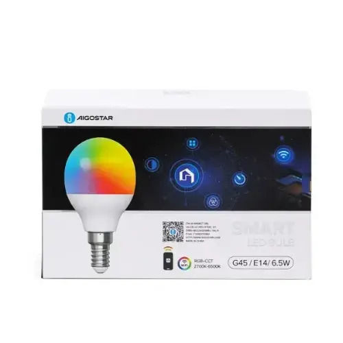 Aigostar Smart LED-Lampe für Fassung E14 und Form G45 RGBW 555lm Dimmbar