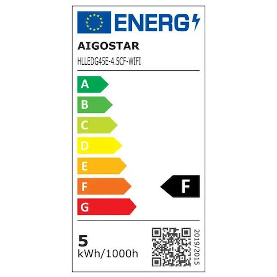 Aigostar Smart LED Bulb 4.5W for Socket E27 and Shape G45 Cold White 470lm