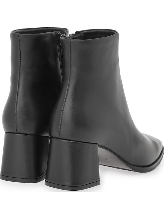 Leather Women's Ankle Boots with Medium Heel Black
