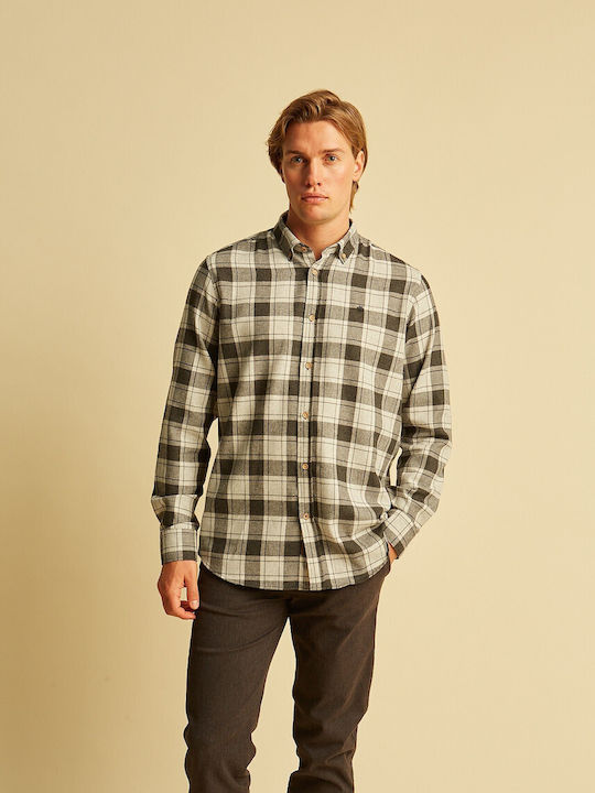 Long-sleeved Flannel Shirt Checked Gray