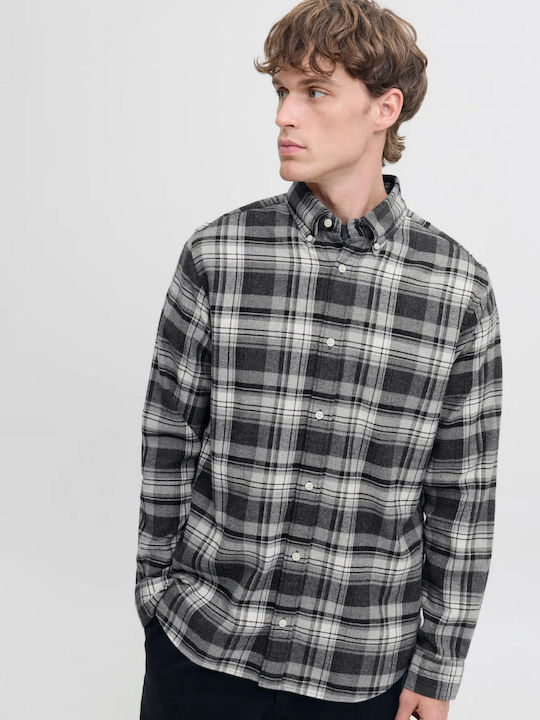 Langärmlig Flanell Hemd Geprüft Charcoal Gray
