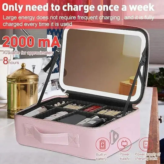 Rechargeable Makeup Case with LED Mirror Pink