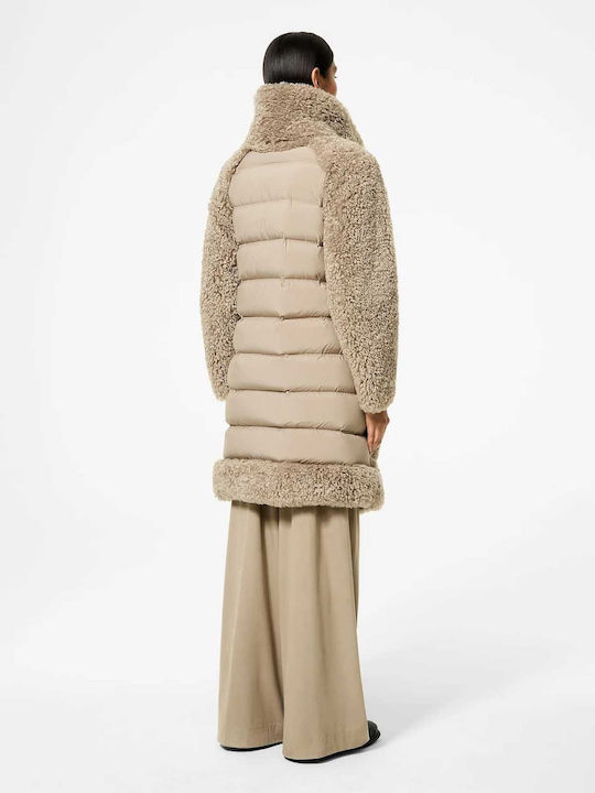 Sherpa Damen Beige Kurzmantel mit Knöpfen