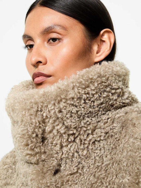 Sherpa Damen Beige Kurzmantel mit Knöpfen