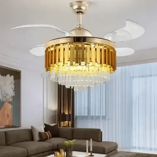 Crystal Chandelier Ceiling Fan Indoor Spaces 42″ Remote Control 72w Fan-y002 Gold
