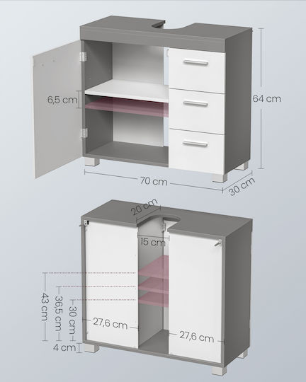 Vasagle Bathroom Cabinet L70xW30xH64cm White