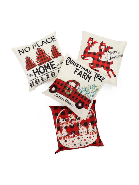 Set 4 Fețe De Pernă Decorative 40x40 Cm Motive De Crăciun Albe Roșii
