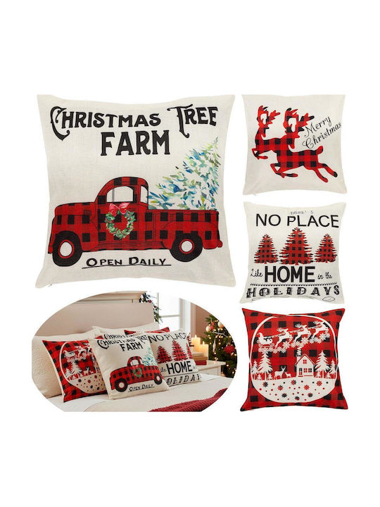 Set 4 Fețe De Pernă Decorative 40x40 Cm Motive De Crăciun Albe Roșii