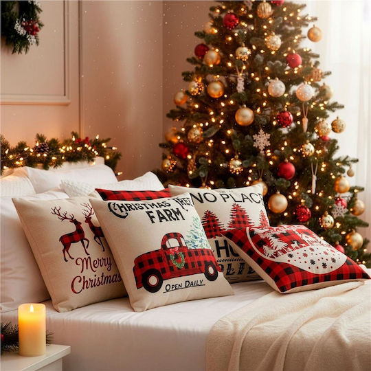 Set 4 Decorative Pillow Covers 40x40 Cm Christmas Motifs White Red