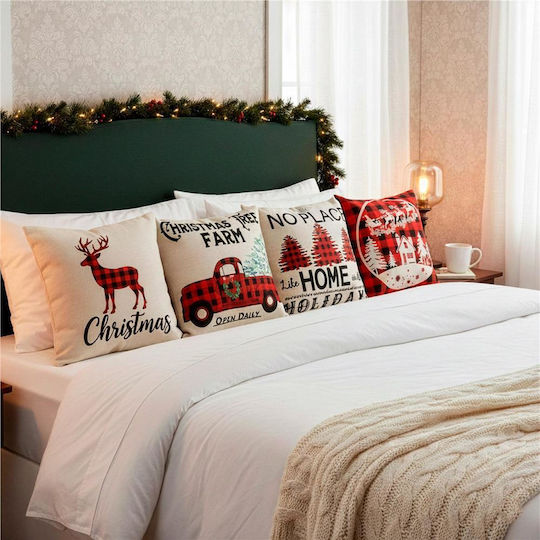 Set 4 Decorative Pillow Covers 40x40 Cm Christmas Motifs White Red