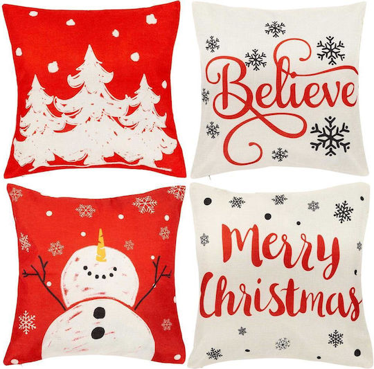 Set 4 Decorative Pillow Covers 40x40 Cm Christmas Motifs Red White