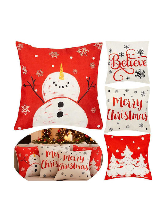 Set 4 Huse Decorative Pentru Perne 40x40 Cm Motive De Crăciun Roșii Albe